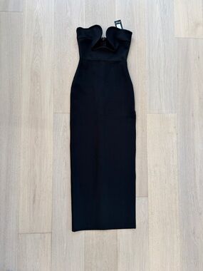 Nasty Gal Strapless Black Midi Dress with Sweetheart Neckline